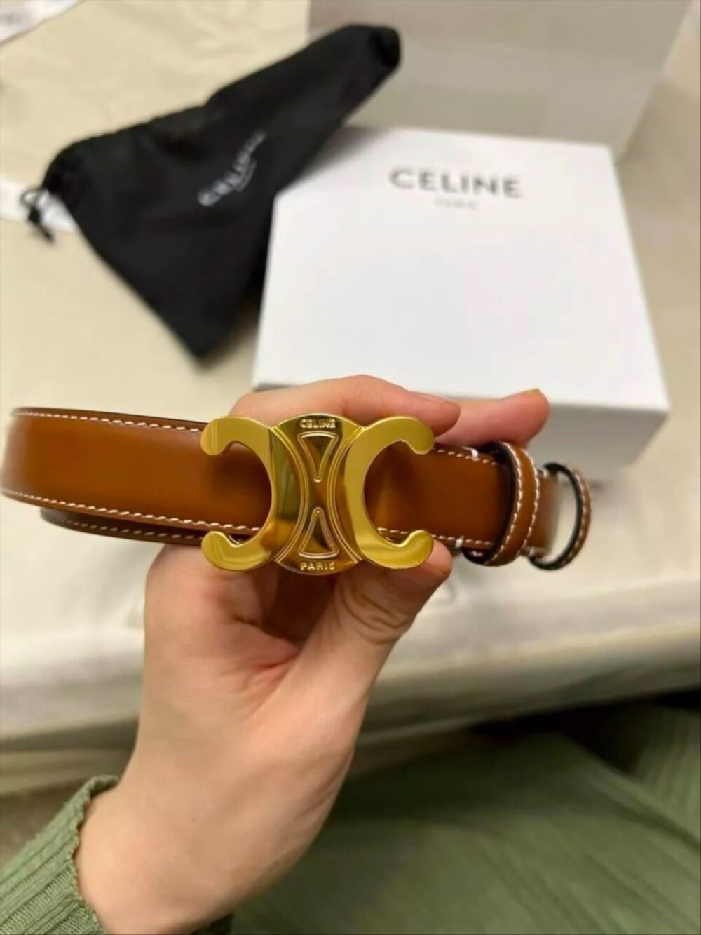 CELINE Women's Tan and Brown Belt